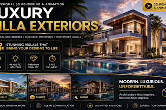design modern luxury villa exteriors with photorealistic 3d renders