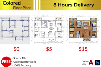 draft 2d floor plan with colors