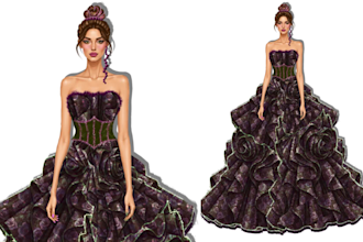 draw dress design, fashion illustration, wedding dress