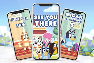 bluey birthday invitation, bluey video invitation, bluey party invitation