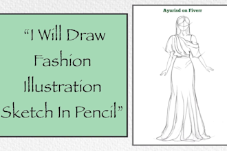 draw fashion sketch in hand drawn pencil