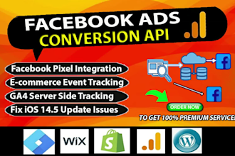 fix or setup facebook pixel ga4, conversion API, ecommerce tracking GTM