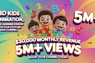 create 3d kids animation, kids learning videos for your youtube kids channel