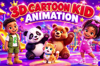 do 3d ai cartoon kid animation, anime animation,  3d kids video editing