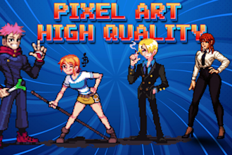 create 8bits pixel art sprite, character animation, game assets for any styles