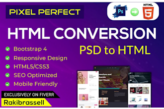 convert psd to html  with responsive bootstrap4