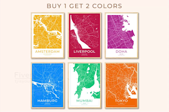 design a custom city map, wall poster, any city, any color
