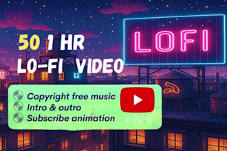 create 50x3hr lofi hip hop or chill hip hop music videos for youtube