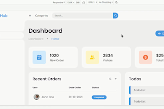 create admin dashboard html, css, and javascript