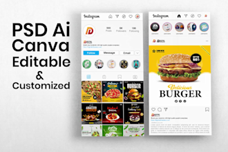 design restaurant instagram posts for food promotion and menu offers