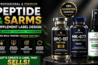 design professional peptide, sarms, supplement vial label and packaging