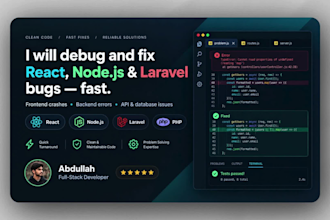 debug and fix react node js and laravel php bugs
