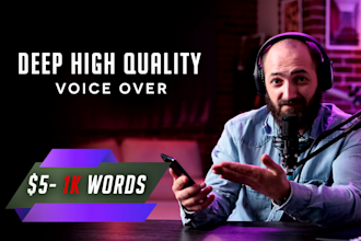 record a deep american male voice over within 24 hours