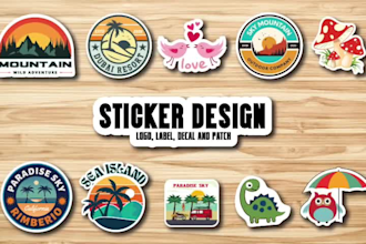 do modern line art text, badge, sticker, or logo design