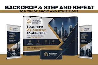 design premium trade show booth, backdrop, step and repeat banner