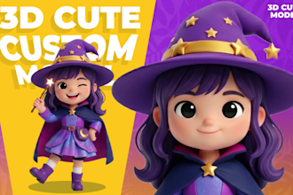 design cute 3d character modeling chibi mascot in cartoon style using blender