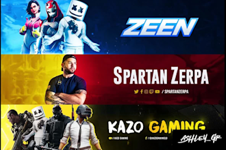 design a youtube, gaming, twitch banner, twitter banner