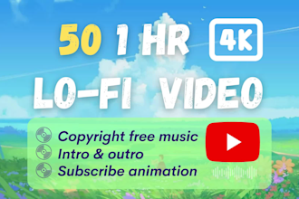 make 50x1hr 4k lofi beats loop animated videos for youtube