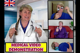 medical or exercise demonstration video advert by british middle aged woman