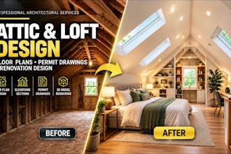 design attic conversion and loft conversion floor plans and renovation drawings