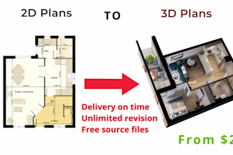 do 2d floor plan, 3d floor plan with autocad, sketchup, revit and render video
