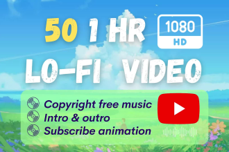 create 50x1hr lofi beats loop animated chill hip hop videos for youtube