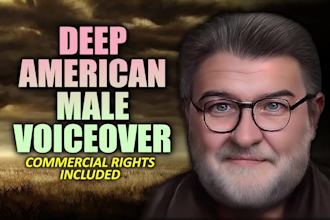 record persuasive deep american male voice over