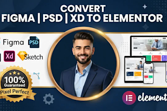 convert figma, PSD, or xd to elementor wordpress website