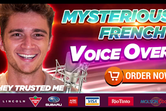 record a mysterious, smooth wise and dark french voice over, by a mature male