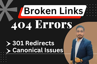 fix 404 errors, broken links, 301 redirects, and canonical issues