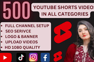 make 500 bulk youtube shorts videos HD for your channel and SEO