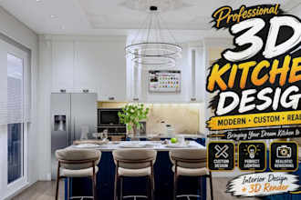 create professional 3d kitchen design and realistic rendering