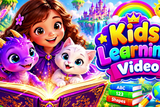 do custom best kids learning video, 3d cartoon animation, kids video editing