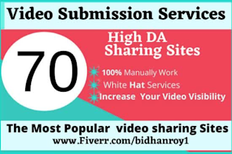 make manually video submission on the top 70 most visited websites