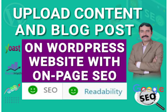 upload content and blog posts as a wordpress virtual assistant with on page SEO