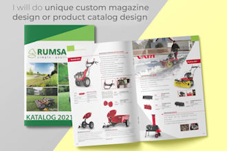 do unique custom magazine design or product catalog design