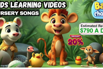 create fun income kids learning videos, nursery rhymes, 2d animation for kids