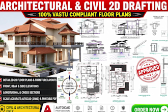 draw vastu compliant 2d floor plan and house architectural cad drawing