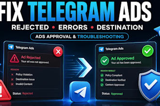 fix telegram ads, rejected ads, ad destination error and forex ads issues