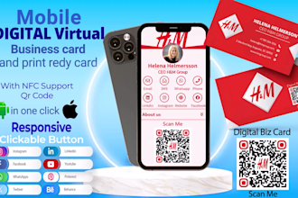 design clickable digital business card or physical card, vcard with qr code