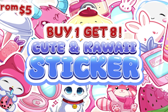 draw cute chibi kawaii character or animal for sticker or logo