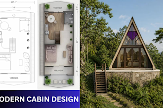 design a frame house and modern cabin rendering