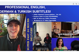 do turkish, english, and german subtitles and captions in any video