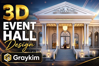 do 3d event hall design, wedding decor banquet conference hall auditorium hall