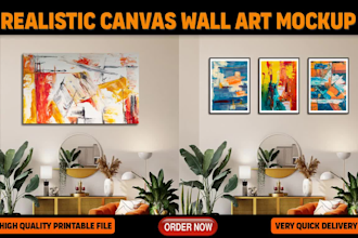 create a beautiful custom realistic canvas wall art mockup