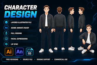 create 2d character design and rig for adobe animate