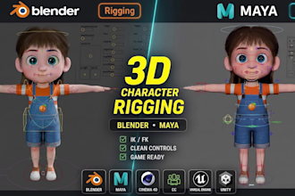 rig 3d characters in blender, maya, iclone, unreal engine, unity