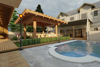 do landscape design, swimming pool, garden and backyard design with rendering
