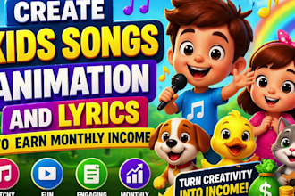 create pixar style art kids animation songs, lyrics video to earn monthly income