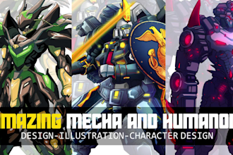 draw mecha gundam and humanoid character concept for you